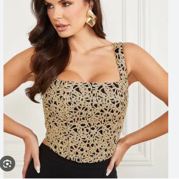 New Guess Marciano Selena Embellished Gold Bustier Corset 8 M - Picture 1 of 6